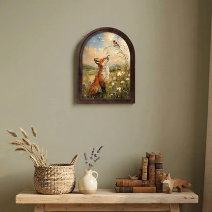 Fox and Robin Wall Art, Whimsical Woodland Animal Painting, Arched Wood Frame, Cottagecore Nature Decor, Wildlife Lover Gift - Image 6
