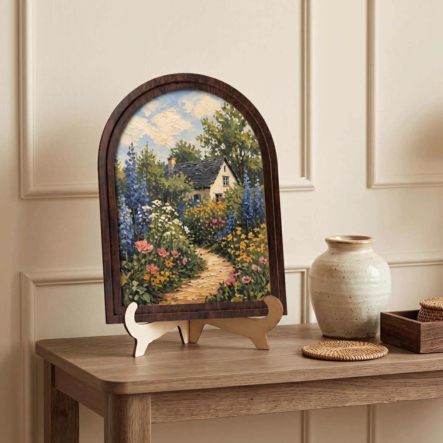 English Cottage Garden Wall Art, Arched Wooden Frame, Wildflower Landscape Print, Charming Country Cottage Decor, Botanical Farmhouse Gift - Image 5