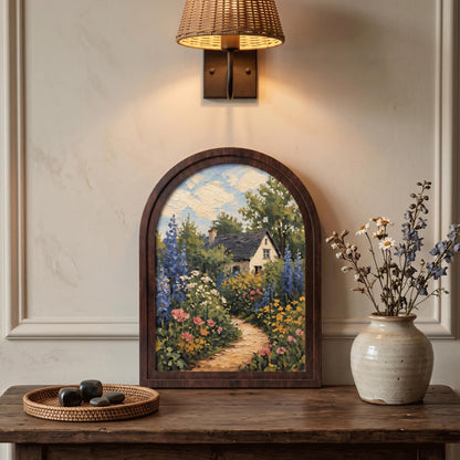English Cottage Garden Wall Art, Arched Wooden Frame, Wildflower Landscape Print, Charming Country Cottage Decor, Botanical Farmhouse Gift - Image 6