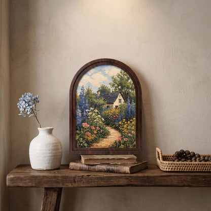 English Cottage Garden Wall Art, Arched Wooden Frame, Wildflower Landscape Print, Charming Country Cottage Decor, Botanical Farmhouse Gift - Image 7