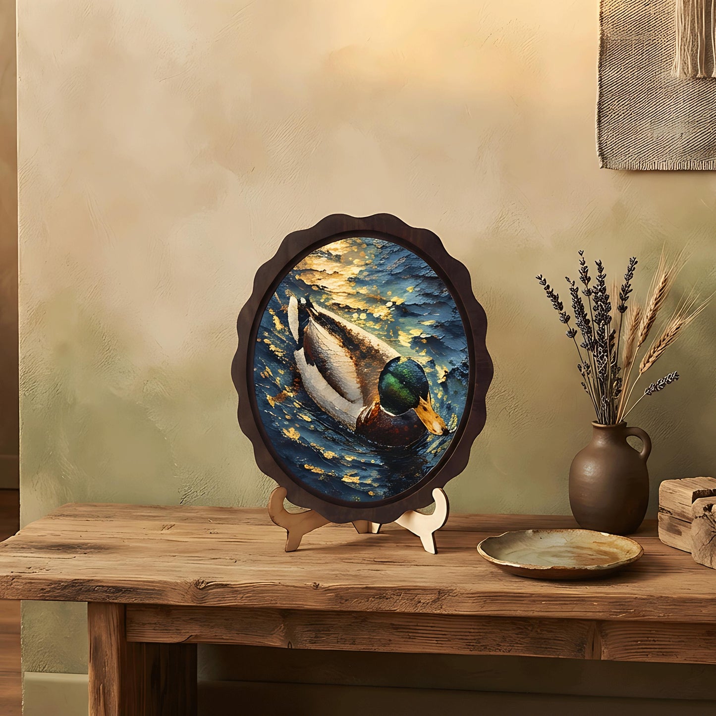 Mallard Duck Wall Art, Wavy Oval Wood Framed Canvas, Wildlife Lake Painting, Rustic Farmhouse Decor, Nature Bird Wall Art - Image 7