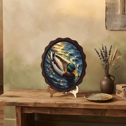 Mallard Duck Wall Art, Wavy Oval Wood Framed Canvas, Wildlife Lake Painting, Rustic Farmhouse Decor, Nature Bird Wall Art - Image 7