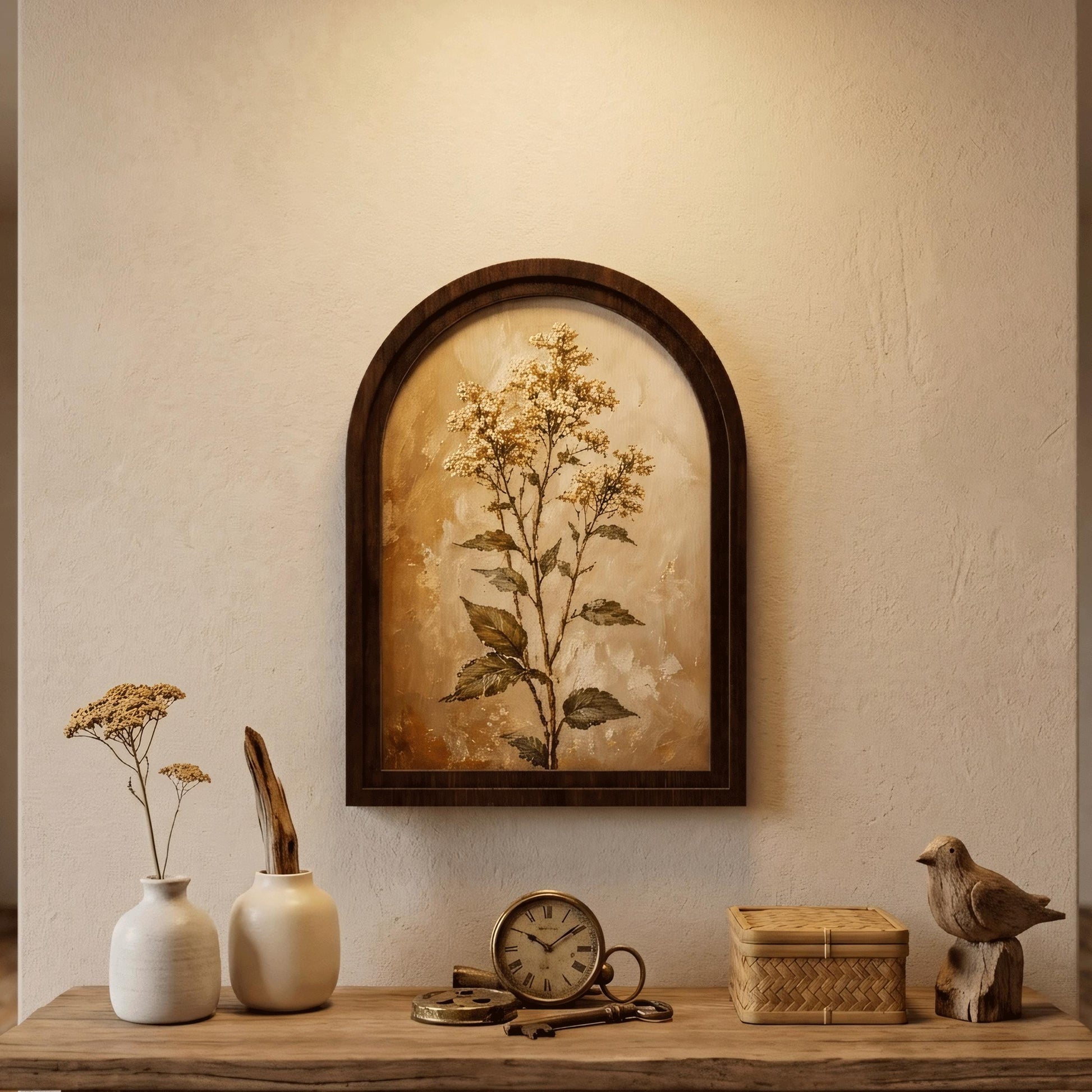 Neutral Floral Wall Art, Arched Wooden Frame, Vintage Wildflower Botanical Print, Rustic Farmhouse Decor, French Country Home Gift - Image 6