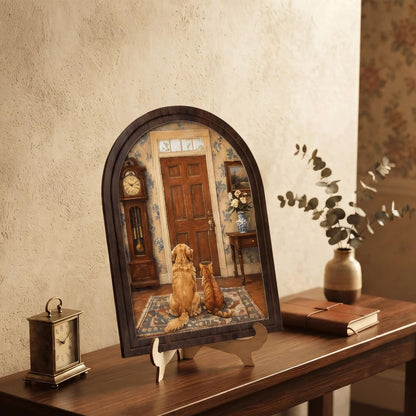 Waiting at the Door Pet Wall Art, Arched Wood Framed Canvas, Dog & Cat Friendship Painting, Cozy Farmhouse Home Decor, Heartwarming Gift - Image 7