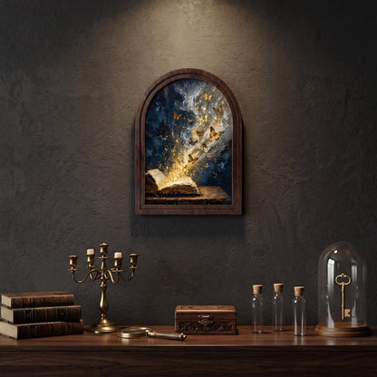 Magical Book & Golden Butterflies Wall Art in Arched Wood Frame: Enchanted Fantasy Canvas, Book Lover Gift - Image 5