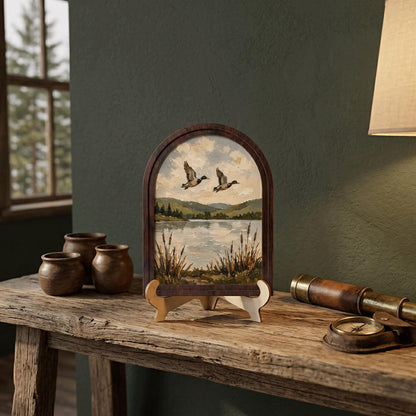 Mallard Ducks Over the Lake Wall Art, Arched Wooden Frame Vintage Wildlife Print, Serene Nature Landscape Decor for Living Room, Bedroom - Image 5