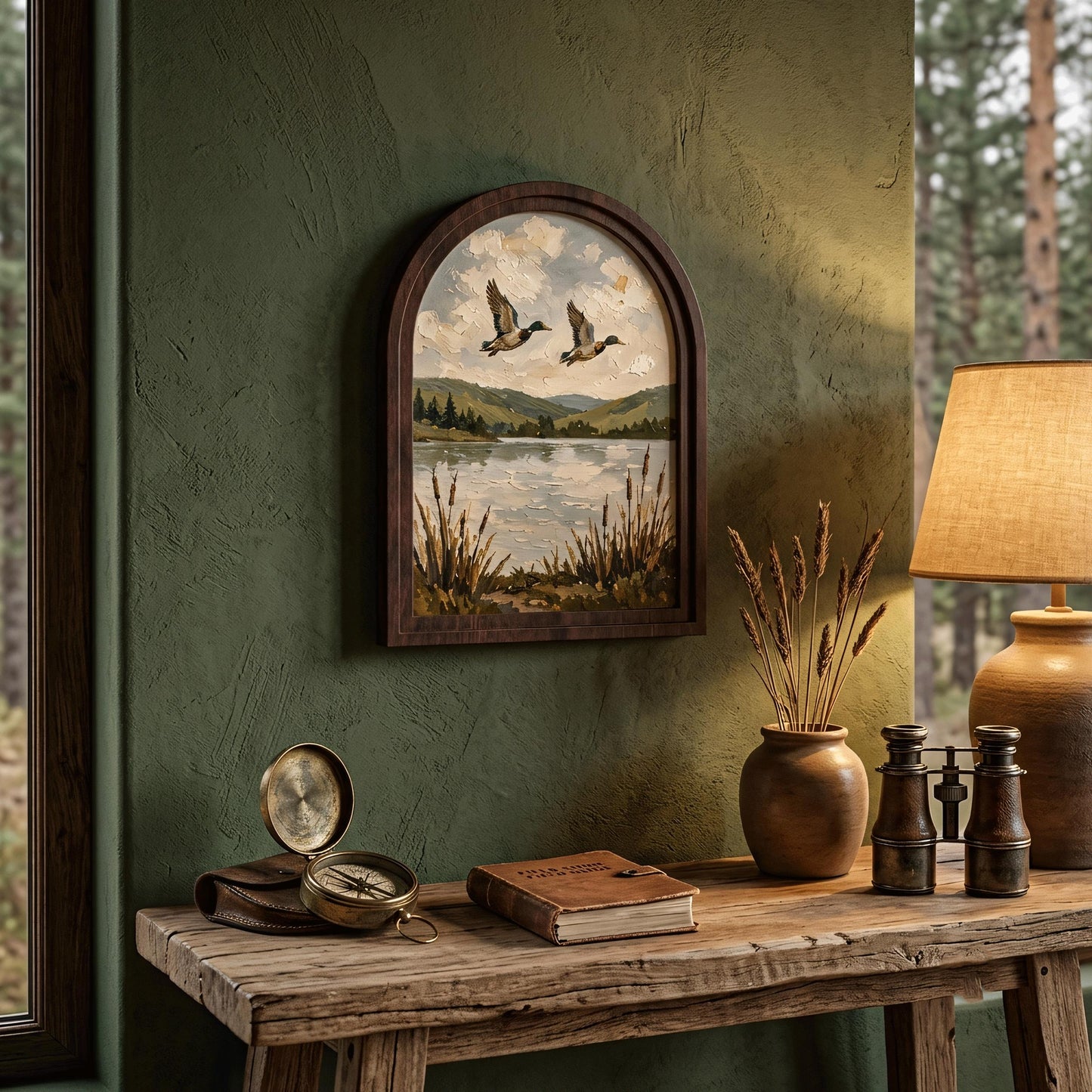 Mallard Ducks Over the Lake Wall Art, Arched Wooden Frame Vintage Wildlife Print, Serene Nature Landscape Decor for Living Room, Bedroom - Image 6