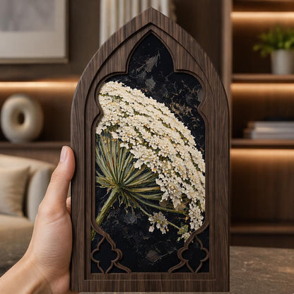 Queen Anne's Lace Wall Art, Gothic Window Wood Frame, Vintage Botanical Floral Painting, Cottagecore Decor, Nature Lover Gift - Image 3
