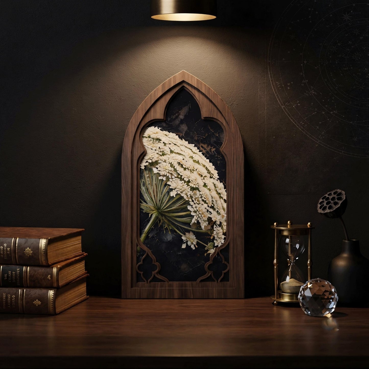 Queen Anne's Lace Wall Art, Gothic Window Wood Frame, Vintage Botanical Floral Painting, Cottagecore Decor, Nature Lover Gift - Image 2