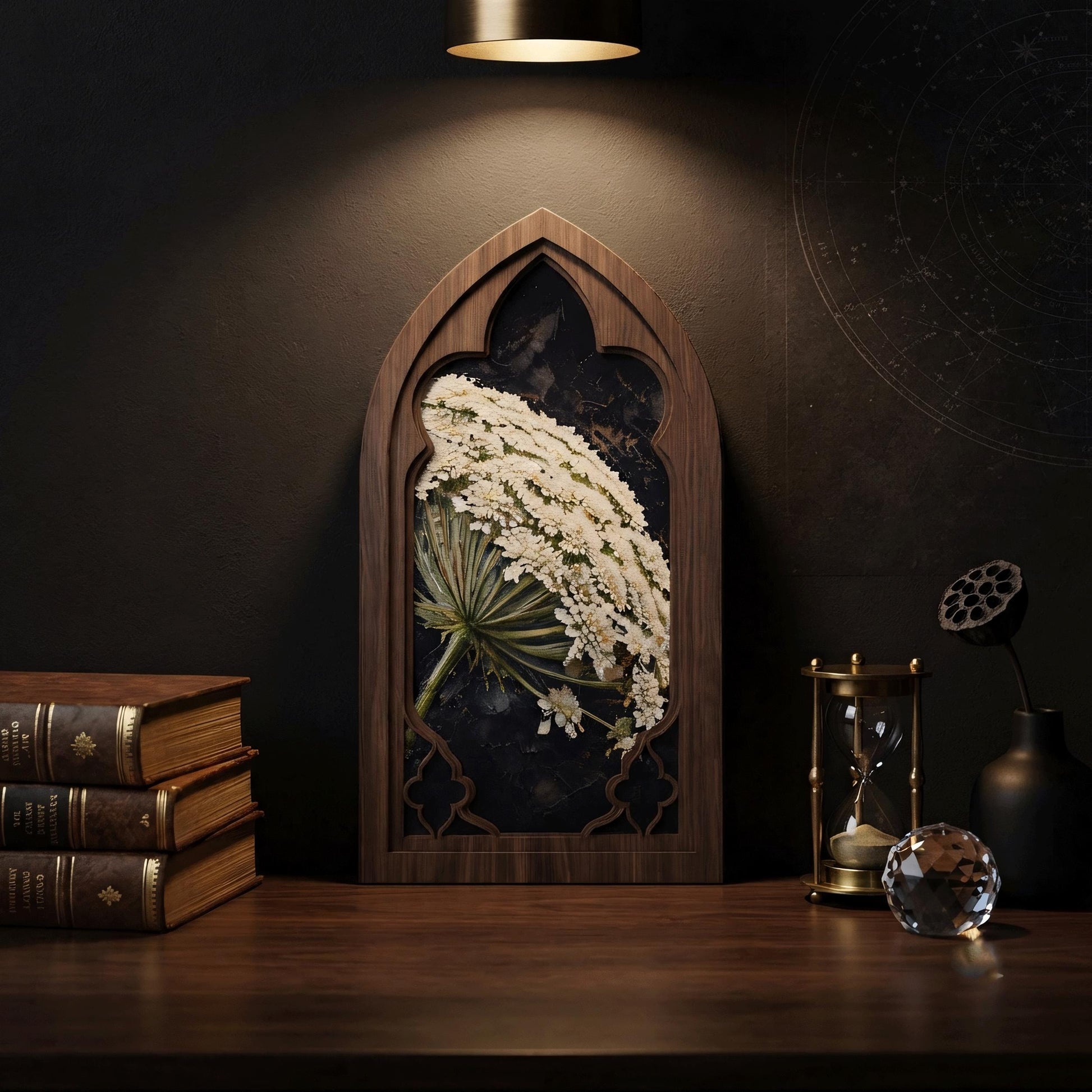 Queen Anne's Lace Wall Art, Gothic Window Wood Frame, Vintage Botanical Floral Painting, Cottagecore Decor, Nature Lover Gift - Image 2