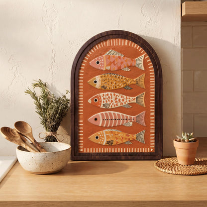 Coastal Fish Wall Art with Arched Wood Frame, Colorful Mediterranean Fish Painting, Rustic Nautical Decor, Beach House Wall Art - Image 2