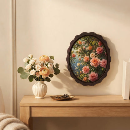 Botanical Rose Wall Art, Wavy Oval Wood Framed Canvas, Vintage Floral Painting, Cottagecore Botanical Decor, Flower Lover Gift - Image 6