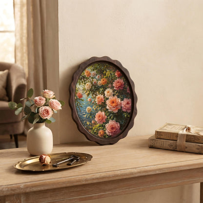 Botanical Rose Wall Art, Wavy Oval Wood Framed Canvas, Vintage Floral Painting, Cottagecore Botanical Decor, Flower Lover Gift - Image 5