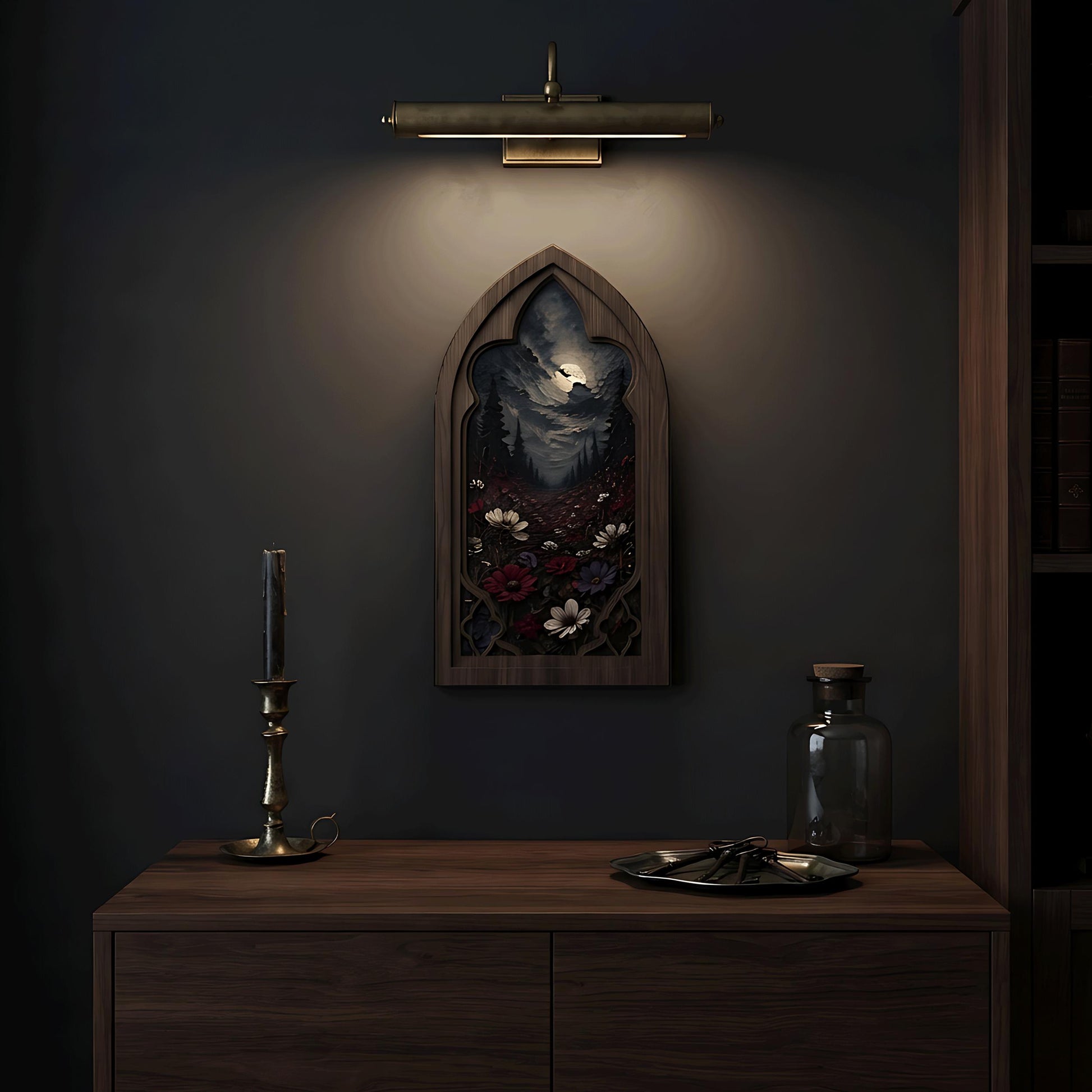 Moonlit Wildflower Wall Art, Gothic Window Wood Frame Canvas, Dark Botanical Landscape Print, Moody Cottagecore Decor, Gothic Home Wall Art - Image 6