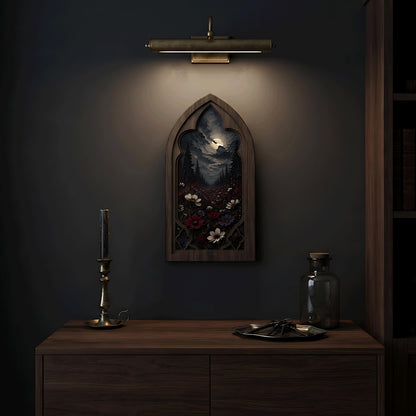 Moonlit Wildflower Wall Art, Gothic Window Wood Frame Canvas, Dark Botanical Landscape Print, Moody Cottagecore Decor, Gothic Home Wall Art - Image 6