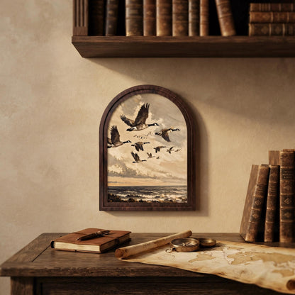Canada Goose Wall Art, Coastal Seascape Bird Painting, Arched Wood Frame Decor, Nature Wildlife Artwork, Cabin Home Gift - Image 2