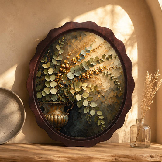 Botanical Vase Wall Art, Wavy Oval Wood Frame Canvas, Vintage Floral Still Life Print, Rustic Farmhouse Decor, Elegant Botanical Wall Art - Image 2