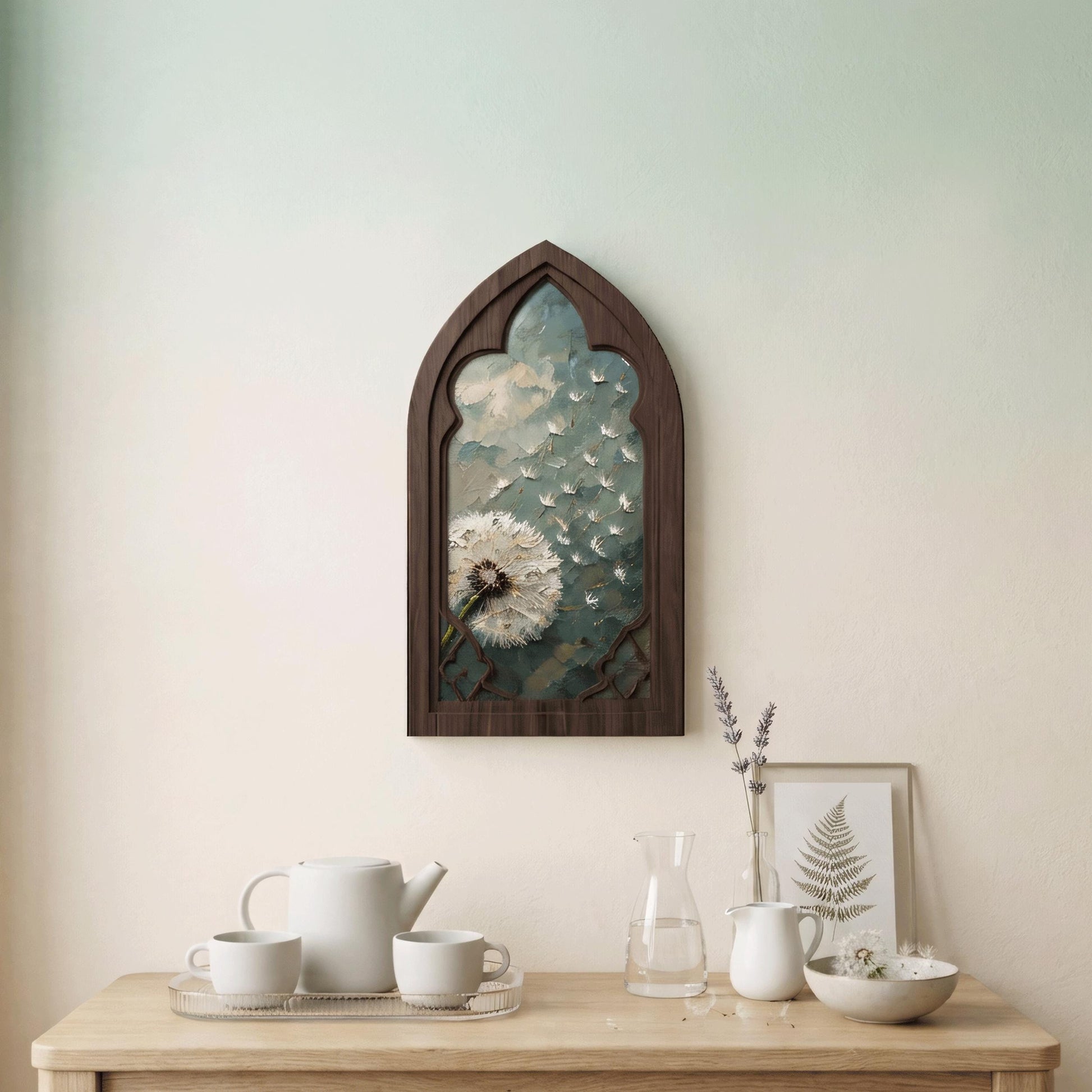 Dandelion Wall Art, Gothic Arched Wood Framed Canvas, Botanical Nature Painting, Cottagecore Home Decor, Vintage Floral Wall Hanging - Image 5