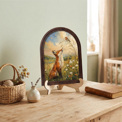 Fox and Robin Wall Art, Whimsical Woodland Animal Painting, Arched Wood Frame, Cottagecore Nature Decor, Wildlife Lover Gift - Image 8