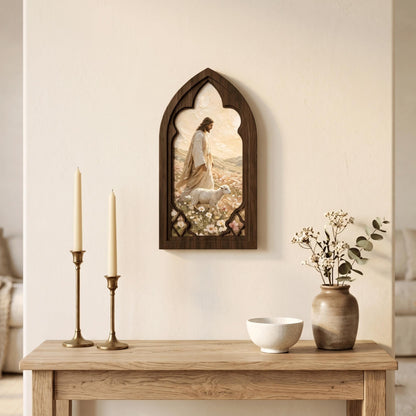 Jesus Wall Art, Gothic Window Wood Framed Canvas, The Good Shepherd Christian Wall Decor, Religious Home Decor, Faith Gift - Image 4