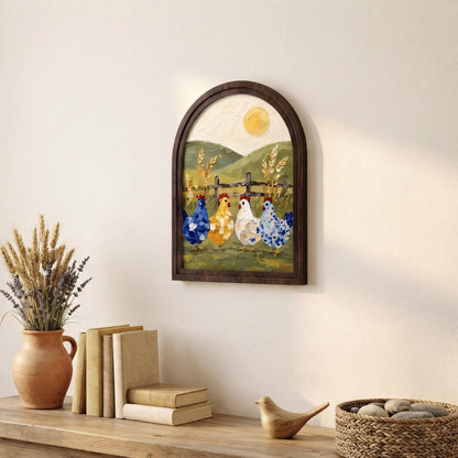 Rustic Chicken Wall Art with Wood Arched Frame, Colorful Farmhouse Hen Painting, Country Cottage Decor, Vintage Rustic Home Wall Decor - Image 6