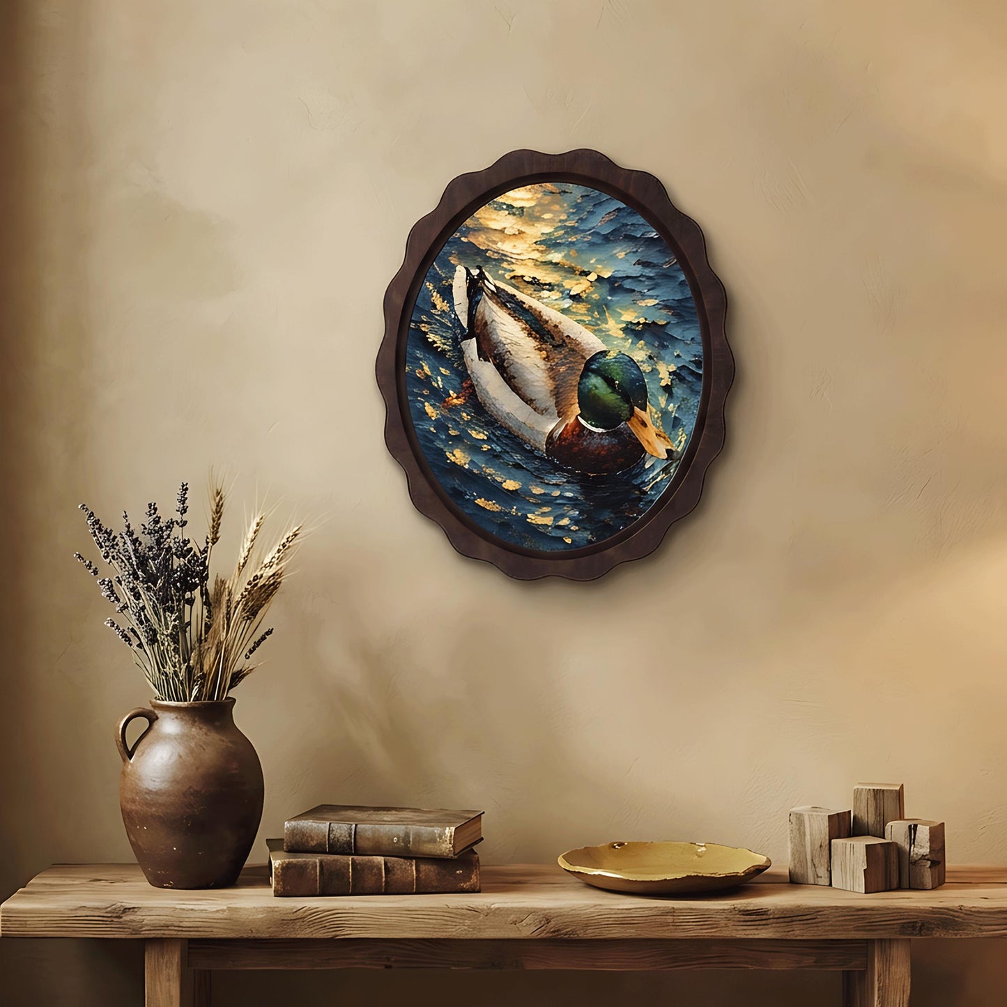 Mallard Duck Wall Art, Wavy Oval Wood Framed Canvas, Wildlife Lake Painting, Rustic Farmhouse Decor, Nature Bird Wall Art - Image 5
