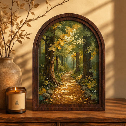 Enchanted Forest Path Wall Art in Arched Wood Frame, Vintage Woodland Landscape Canvas Print, Rustic Nature Decor, Cottagecore Wall Hanging - Image 2