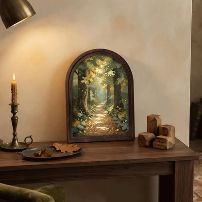 Enchanted Forest Path Wall Art in Arched Wood Frame, Vintage Woodland Landscape Canvas Print, Rustic Nature Decor, Cottagecore Wall Hanging - Image 3