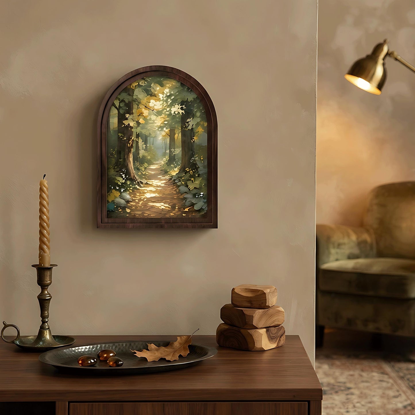 Enchanted Forest Path Wall Art in Arched Wood Frame, Vintage Woodland Landscape Canvas Print, Rustic Nature Decor, Cottagecore Wall Hanging - Image 5