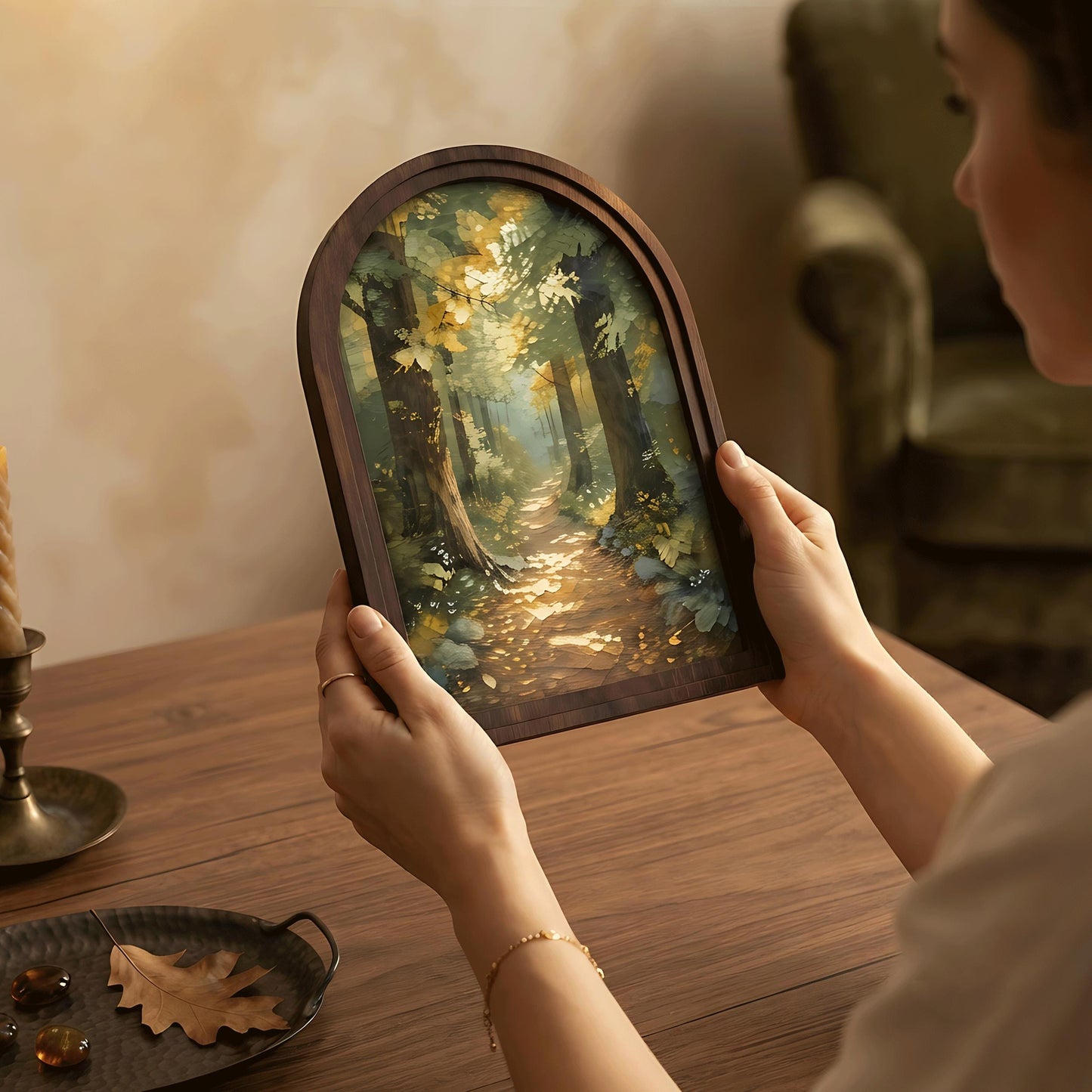 Enchanted Forest Path Wall Art in Arched Wood Frame, Vintage Woodland Landscape Canvas Print, Rustic Nature Decor, Cottagecore Wall Hanging - Image 4