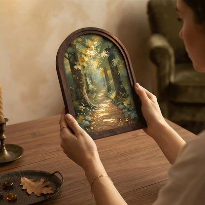 Enchanted Forest Path Wall Art in Arched Wood Frame, Vintage Woodland Landscape Canvas Print, Rustic Nature Decor, Cottagecore Wall Hanging - Image 4