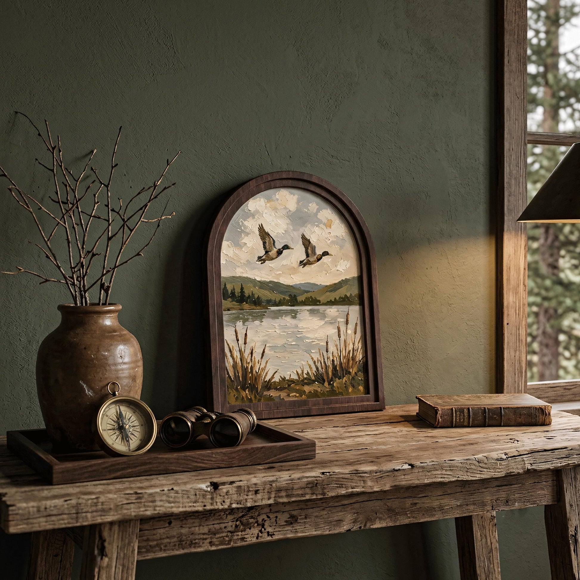 Mallard Ducks Over the Lake Wall Art, Arched Wooden Frame Vintage Wildlife Print, Serene Nature Landscape Decor for Living Room, Bedroom - Image 7