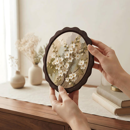 White Floral Wall Art, Wavy Oval Wood Framed Canvas, Vintage Botanical Painting, Cottagecore Farmhouse Decor, Nature Lover Gift - Image 2