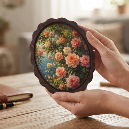 Botanical Rose Wall Art, Wavy Oval Wood Framed Canvas, Vintage Floral Painting, Cottagecore Botanical Decor, Flower Lover Gift - Image 4