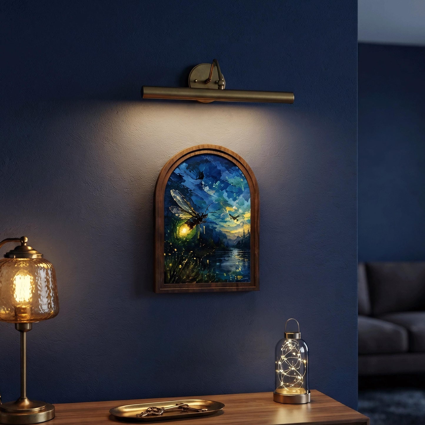 Glowing Firefly Wall Art in Arched Wood Frame, Enchanted Night Landscape Artwork, Cabin Decor, Nature Wall Decor, Gift for Nature Lovers - Image 6