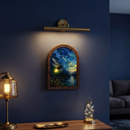 Glowing Firefly Wall Art in Arched Wood Frame, Enchanted Night Landscape Artwork, Cabin Decor, Nature Wall Decor, Gift for Nature Lovers - Image 6