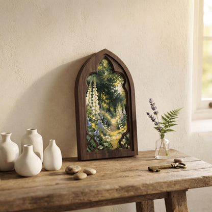 Cottage Garden Wall Art, Arched Wooden Frame, Foxglove Flower Landscape, Vintage Botanical Decor, Rustic Home Art, Nature Gift - Image 6