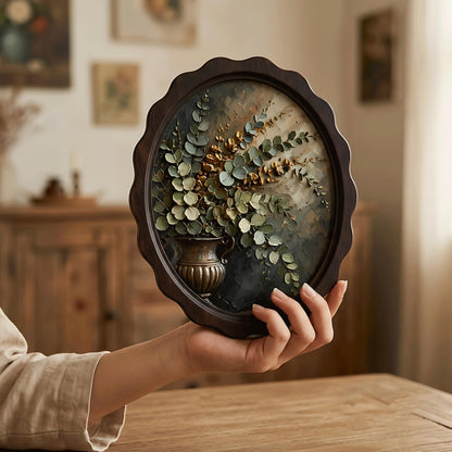Botanical Vase Wall Art, Wavy Oval Wood Frame Canvas, Vintage Floral Still Life Print, Rustic Farmhouse Decor, Elegant Botanical Wall Art - Image 3