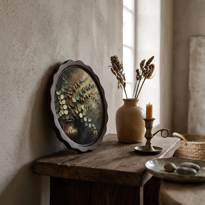 Botanical Vase Wall Art, Wavy Oval Wood Frame Canvas, Vintage Floral Still Life Print, Rustic Farmhouse Decor, Elegant Botanical Wall Art - Image 7