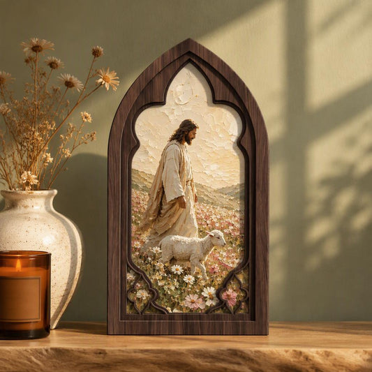 Jesus Wall Art, Gothic Window Wood Framed Canvas, The Good Shepherd Christian Wall Decor, Religious Home Decor, Faith Gift - Image 2